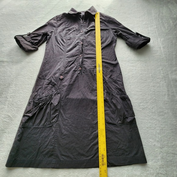 Boxfresh Shirt Dress Womens Medium Utility Gray Roll Tab Sleeve Cargo Pockets - Picture 11 of 16